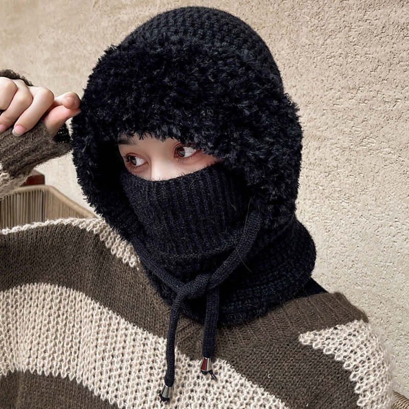 Fleece-lined Thickened Knitting Warm Neck Protection Windproof Hat