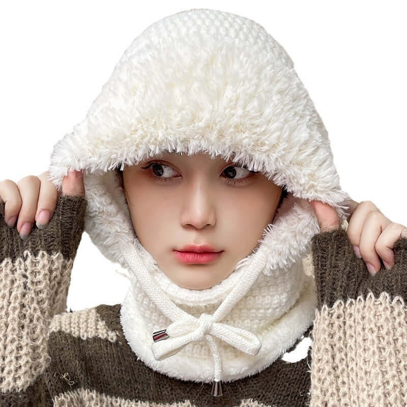 Fleece-lined Thickened Knitting Warm Neck Protection Windproof Hat