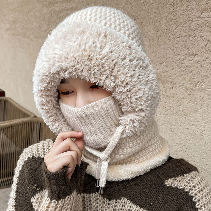 Fleece-lined Thickened Knitting Warm Neck Protection Windproof Hat