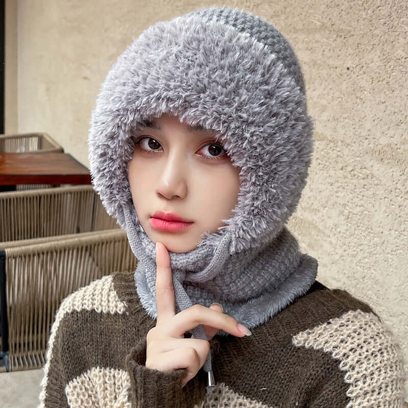 Fleece-lined Thickened Knitting Warm Neck Protection Windproof Hat