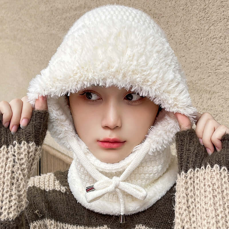 Fleece-lined Thickened Knitting Warm Neck Protection Windproof Hat