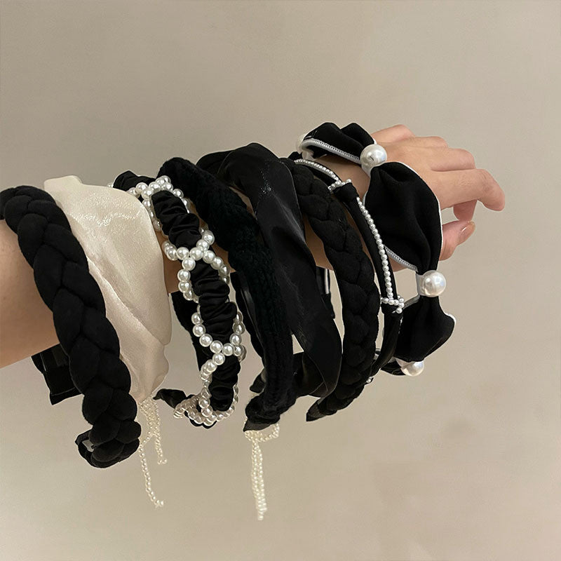 French Elegant Black Sweet Black Pearl Hair Accessories Collage